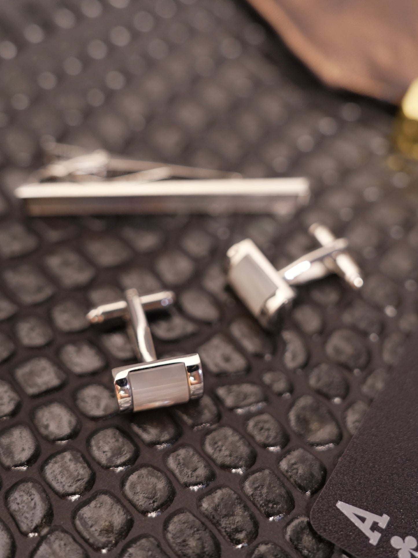 Silver Stainless Steel Cufflink and Tie Clip Set