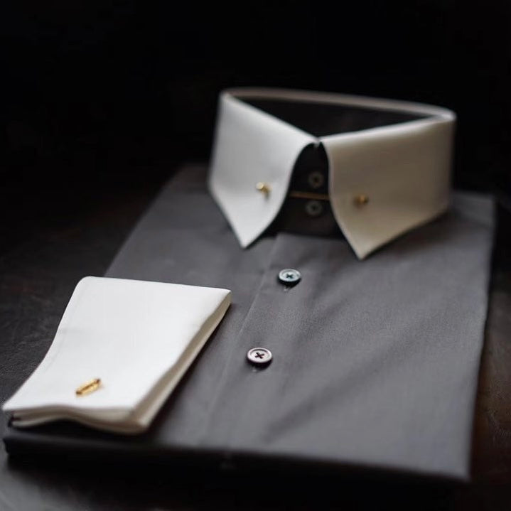 Custom Gray Cotton French Cuff Shirt CANCLINI Fabric