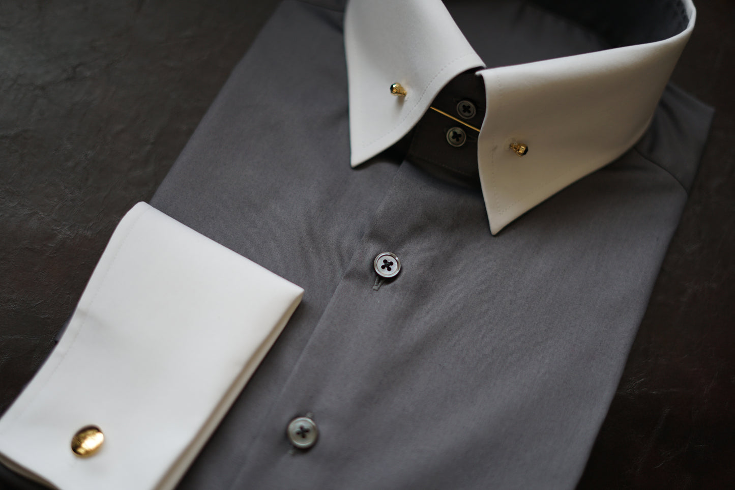 Custom Gray Cotton French Cuff Shirt CANCLINI Fabric