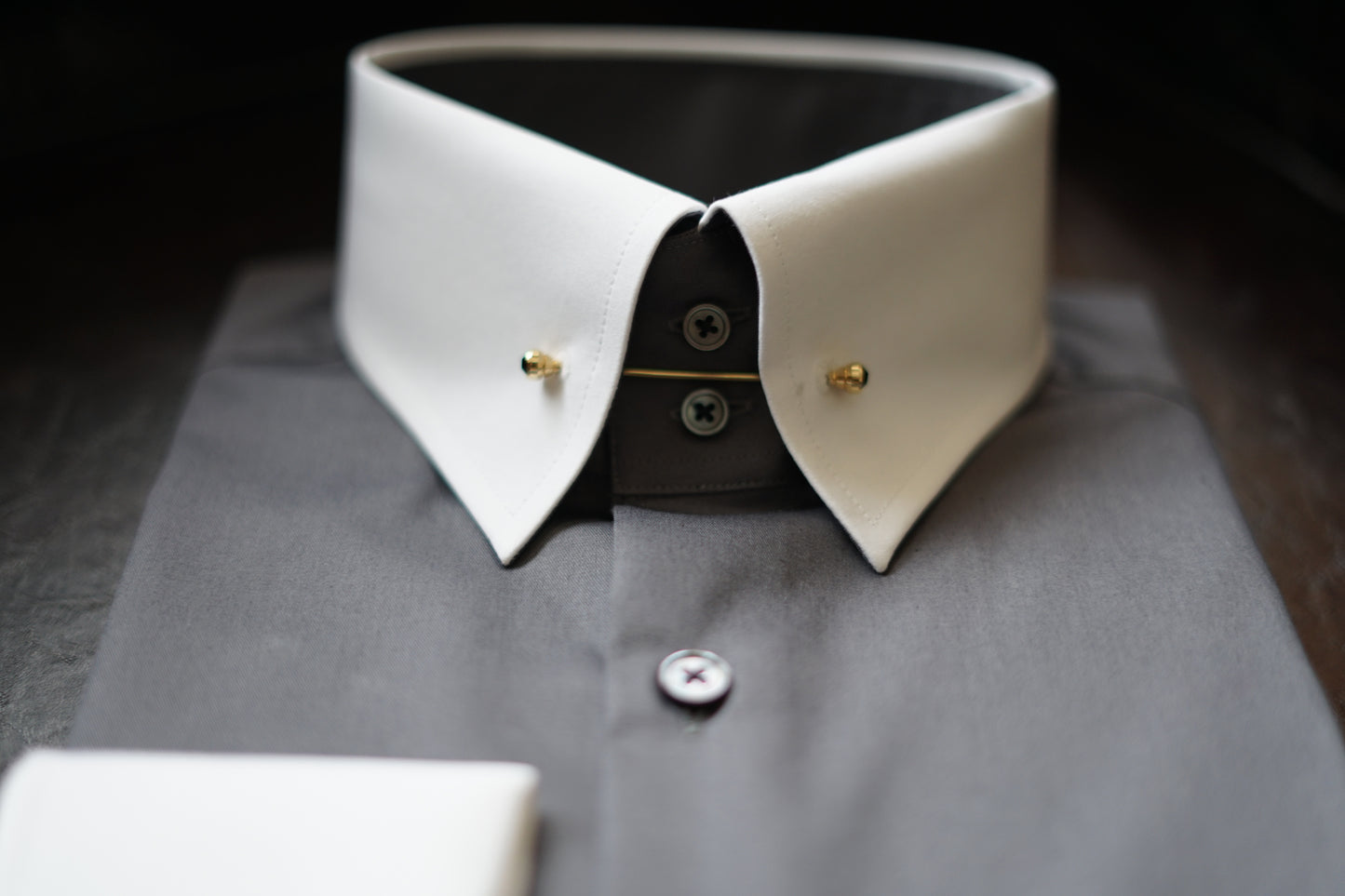 Custom Gray Cotton French Cuff Shirt CANCLINI Fabric