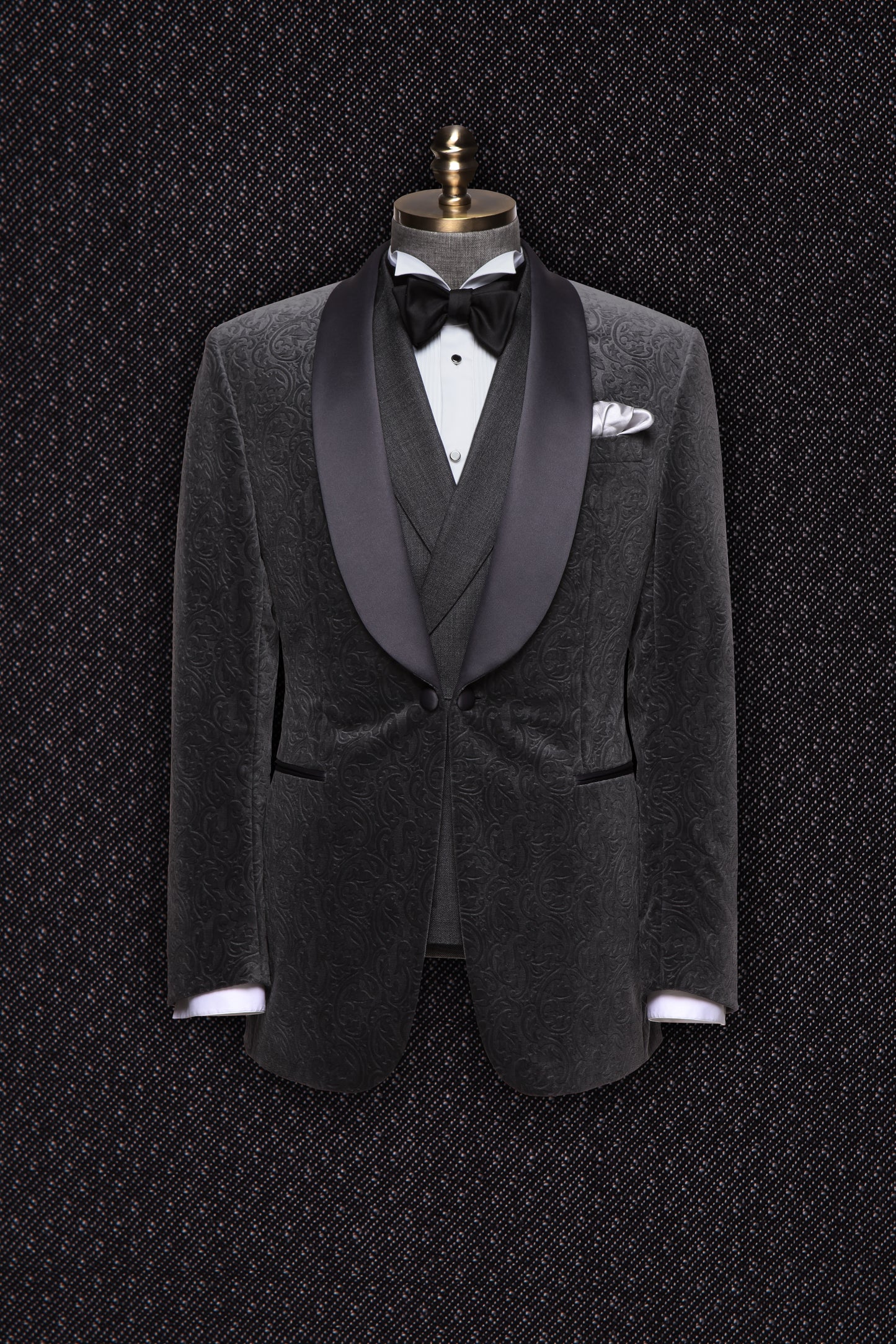 Grey Paisley Velvet Dinner Jacket – Shawl Lapel Edition