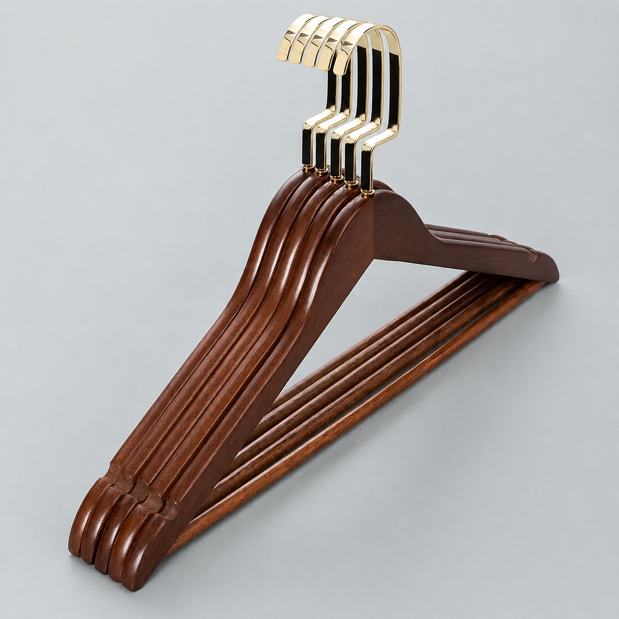 Wooden Clothes Hangers with Trouser Bar, Set of 5