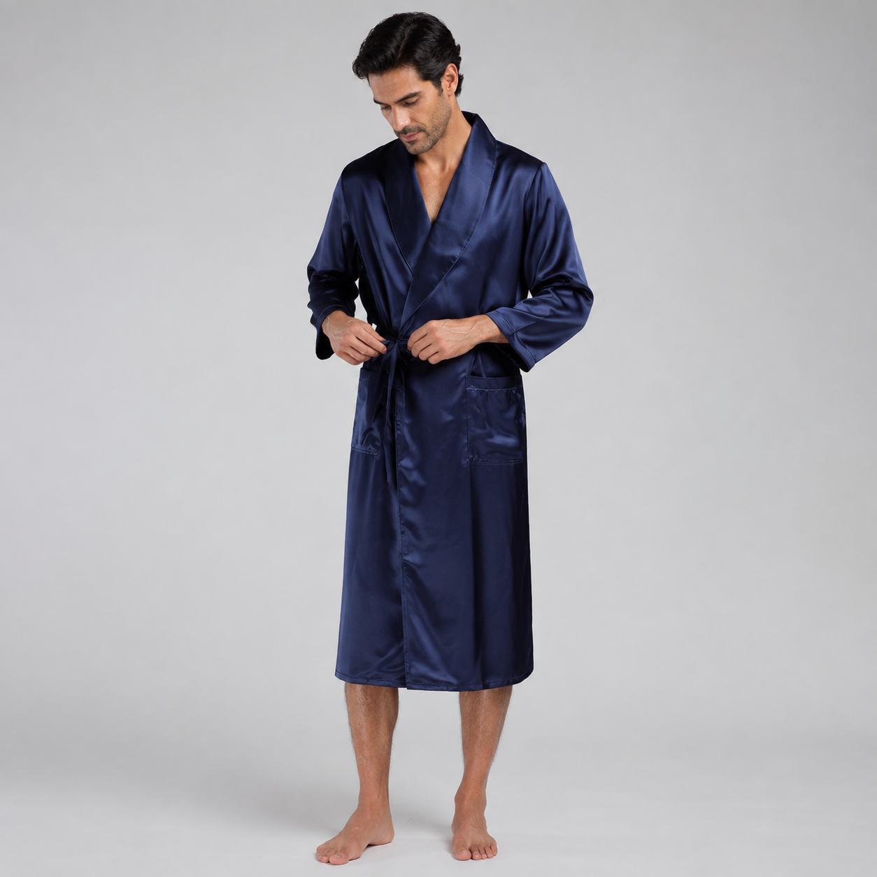 Mens Silk Robe in 19 Momme Mulberry Silk, Shawl Collar Dressing Gown