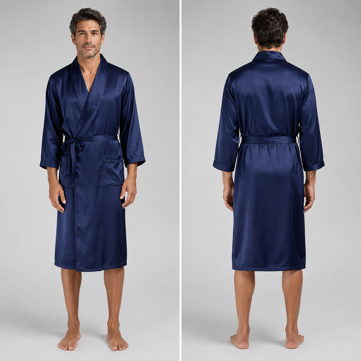 Mens Silk Robe in 19 Momme Mulberry Silk, Shawl Collar Dressing Gown