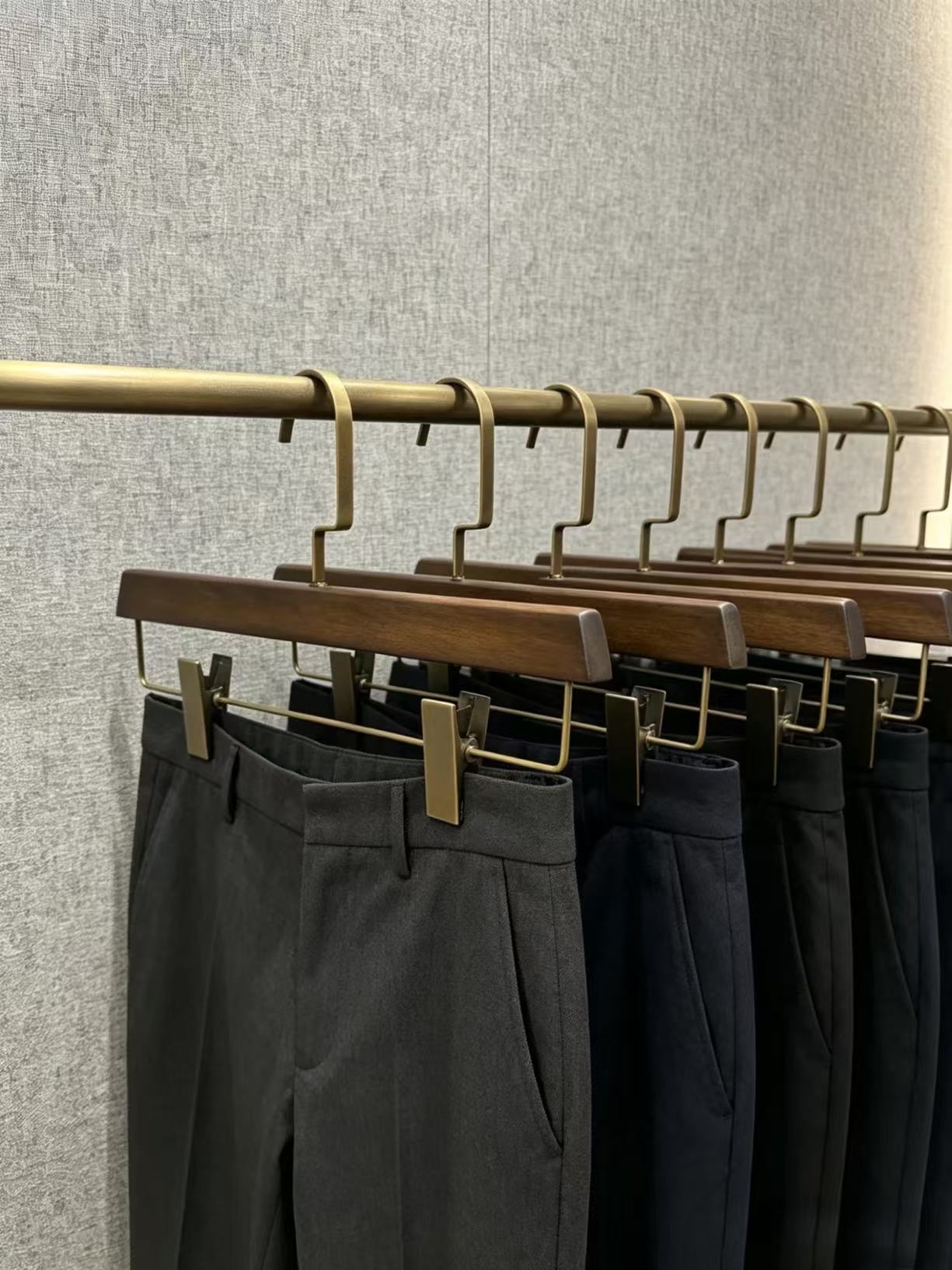 Adjustable Walnut Wood Trousers Hanger | Antique Brass Clips, Men's Closet Upgrade