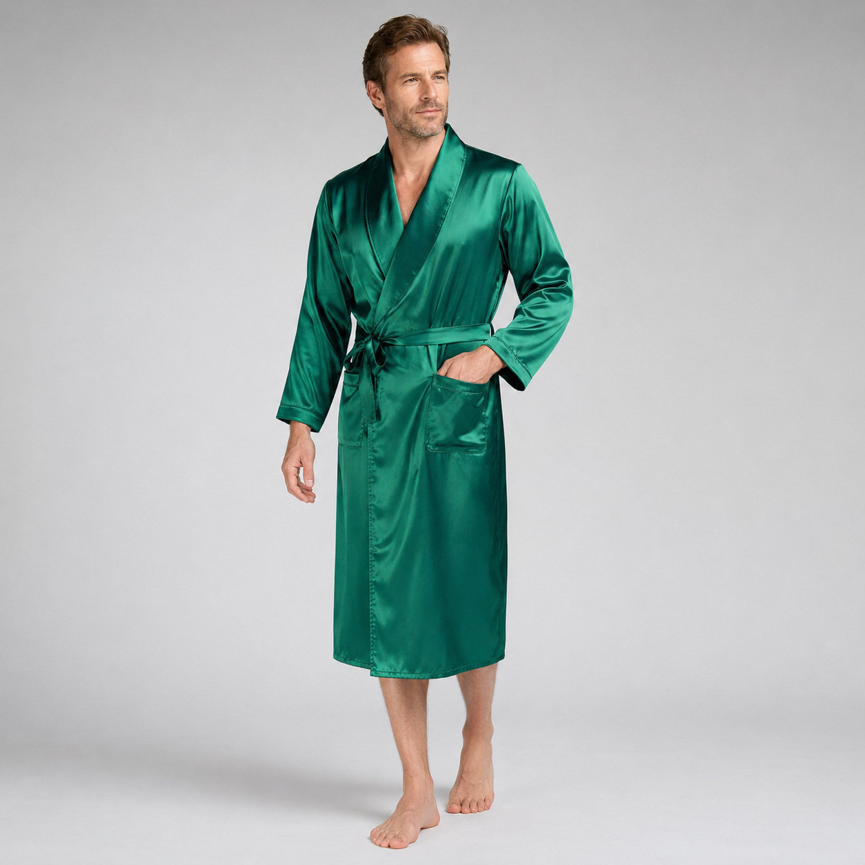 Mens Silk Robe in 19 Momme Mulberry Silk, Shawl Collar Dressing Gown