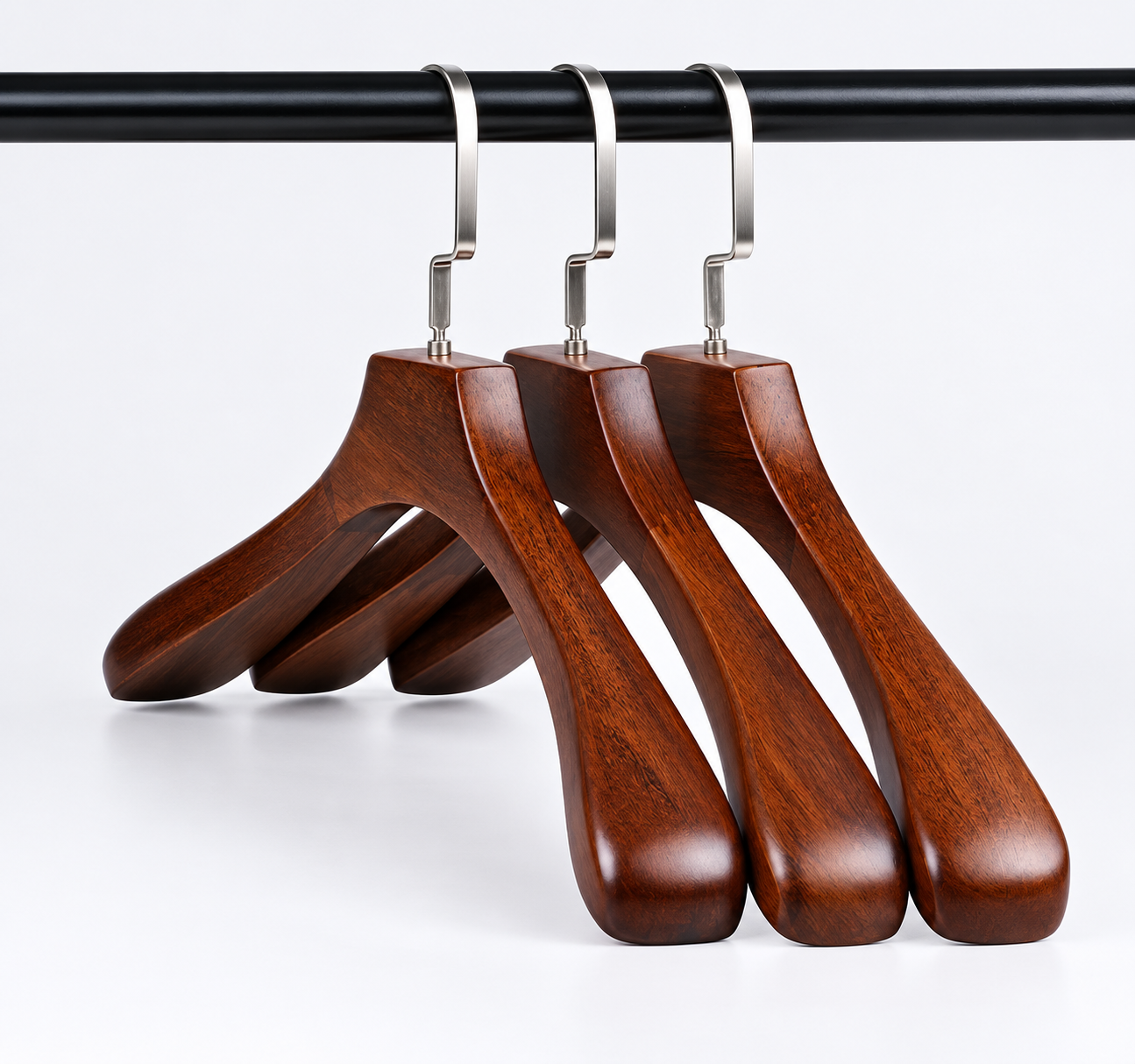 Wooden Clothes Hangers with Trouser Bar, Set of 5