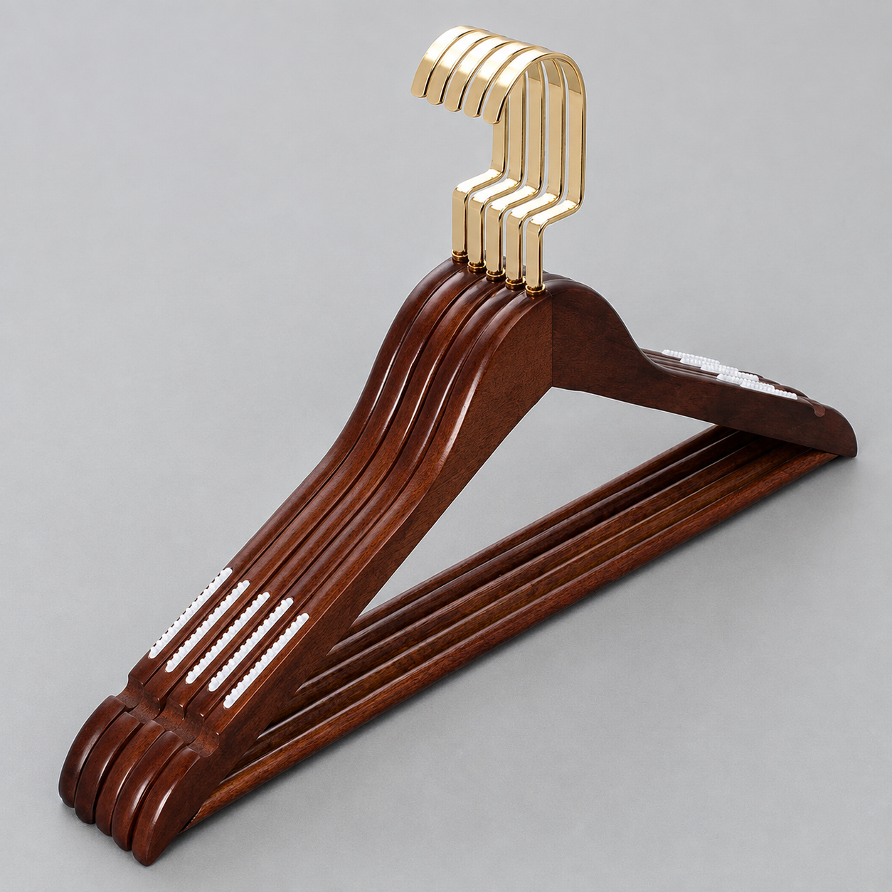 Wooden Clothes Hangers with Trouser Bar, Set of 5