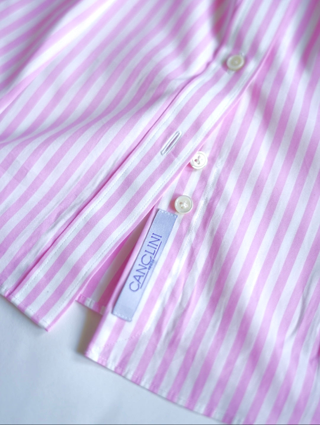 Custom Women’s Pink Striped French Cuff Cotton Shirt – Italy Canclini Fabric