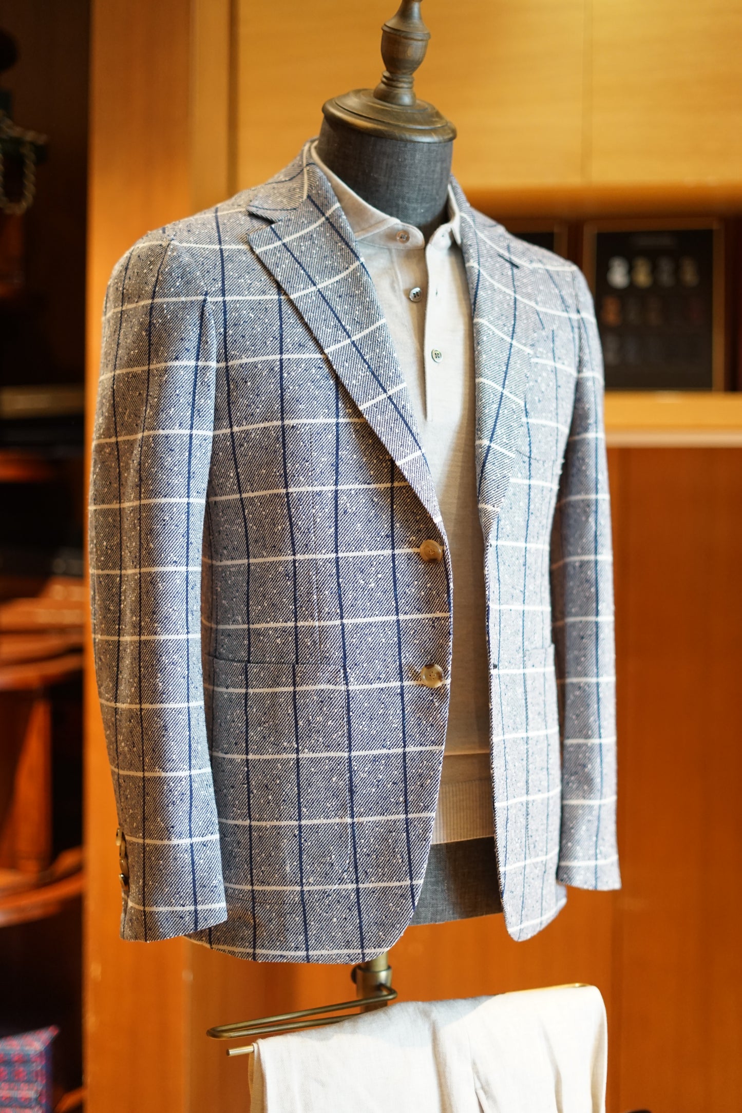 Blue Windowpane Loro Piana Wool and Linen Blend Jacket – Summer Edition