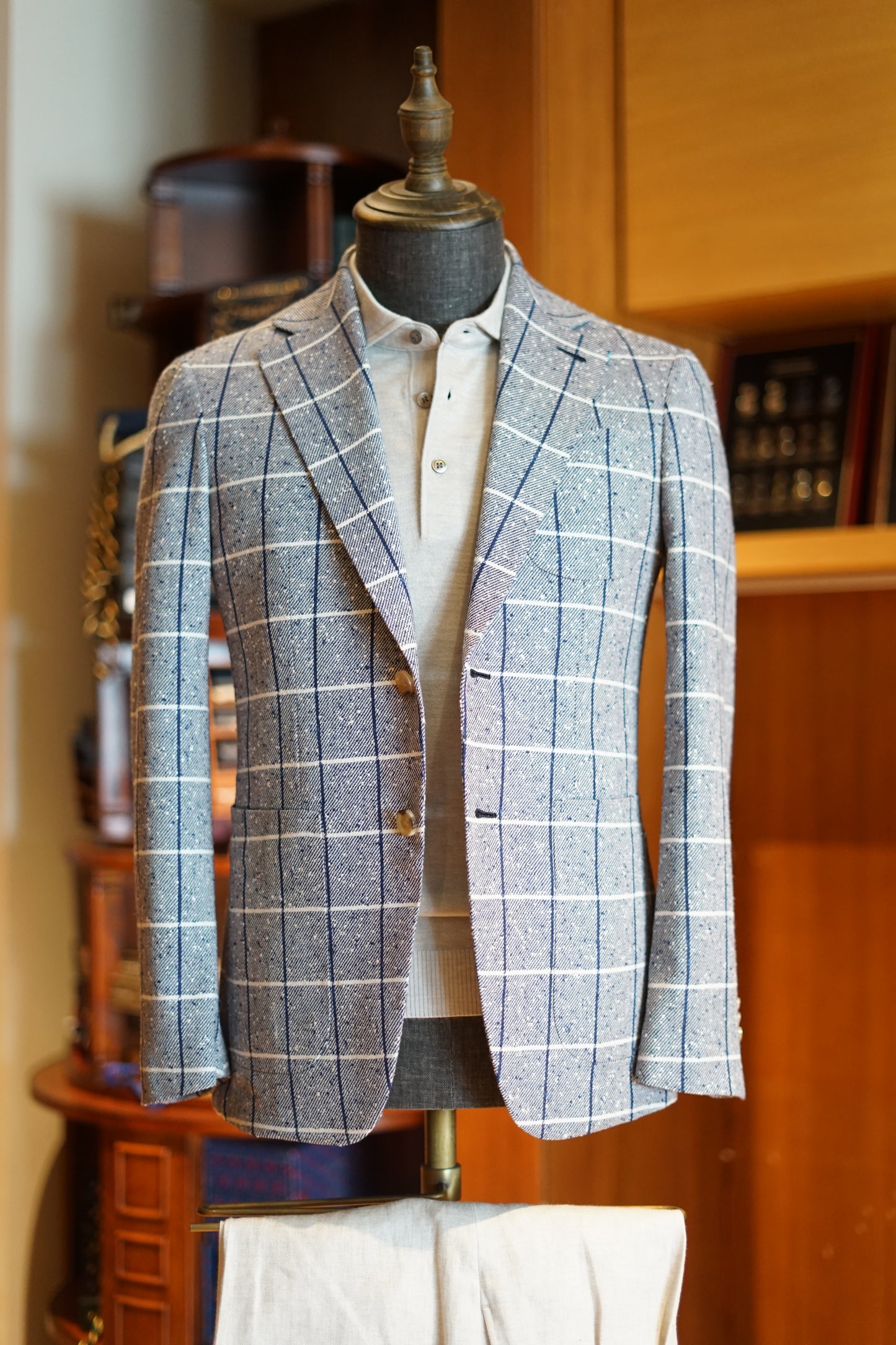 Blue Windowpane Loro Piana Wool and Linen Blend Jacket – Summer Edition
