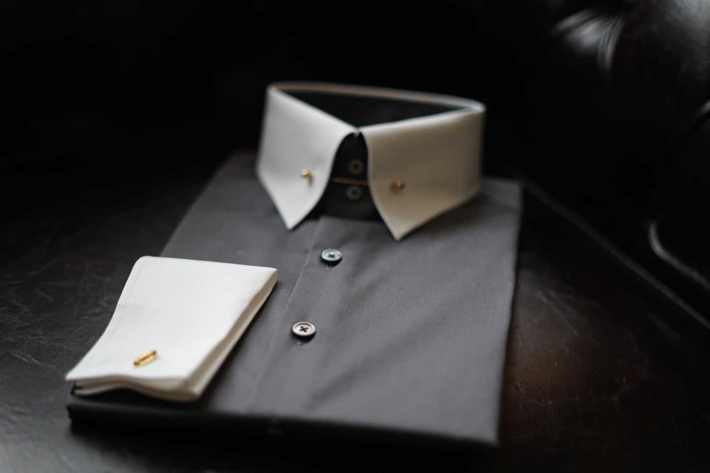Custom Gray Cotton French Cuff Shirt CANCLINI Fabric