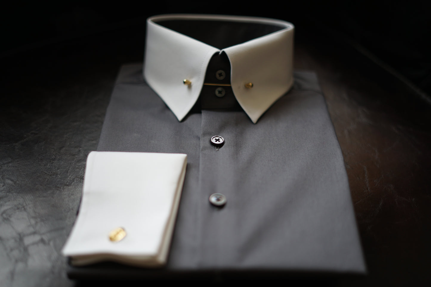 Custom Gray Cotton French Cuff Shirt CANCLINI Fabric