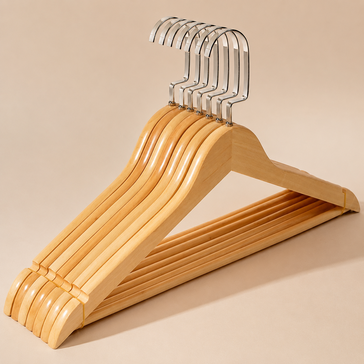 Wooden Clothes Hangers with Trouser Bar, Set of 5
