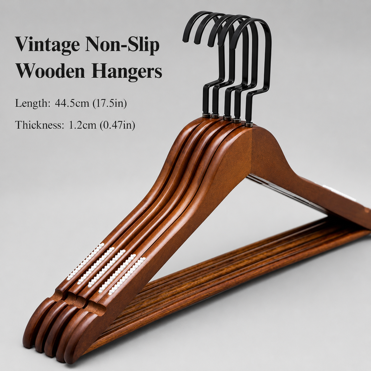 Wooden Clothes Hangers with Trouser Bar, Set of 5