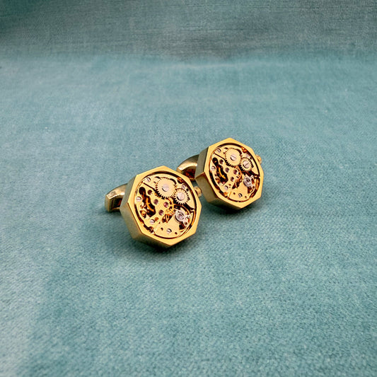 Octagon Mechanical Watch Movement Cufflinks