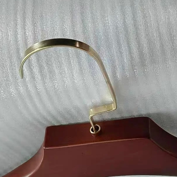 Wooden Clothes Hangers with Trouser Bar, Set of 3, Gold Finish Hook