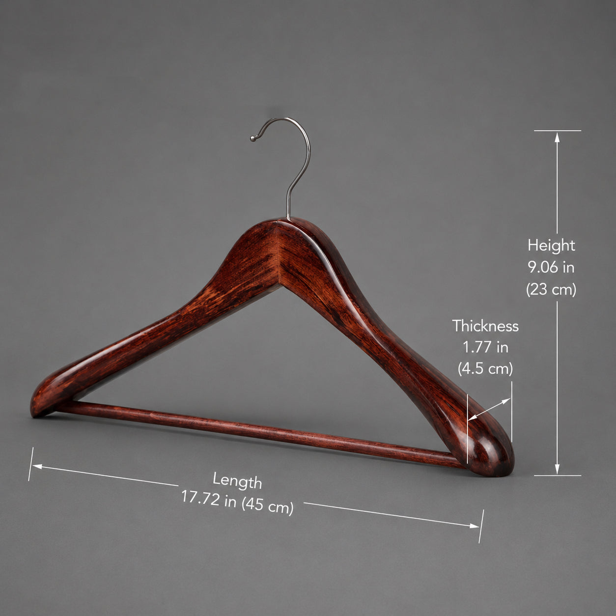 Wooden Clothes Hangers with Trouser Bar, Set of 3, Gold Finish Hook