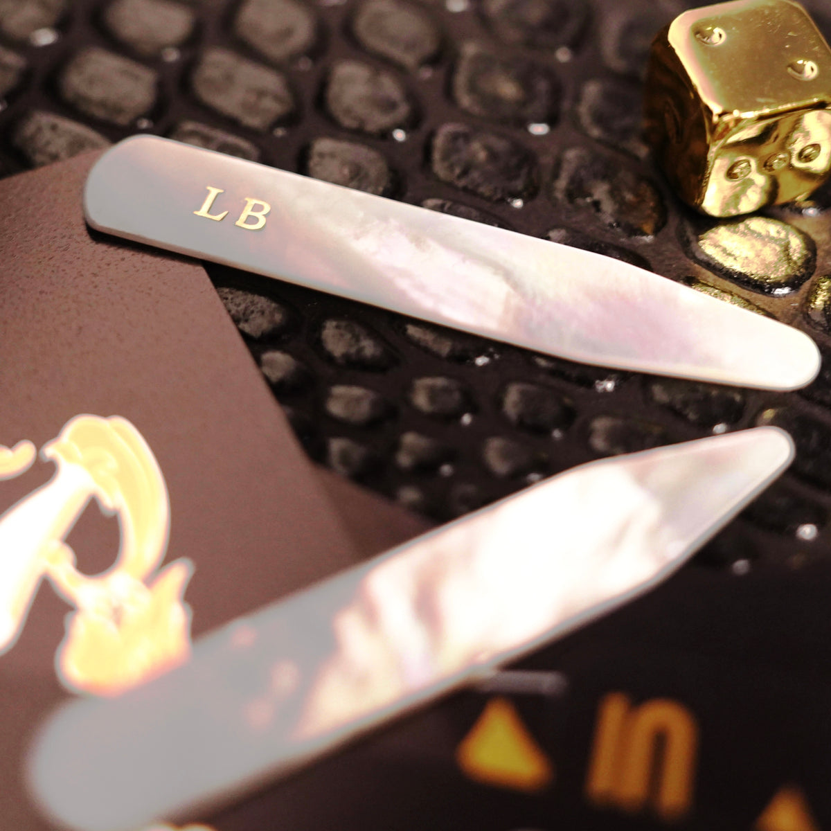Personalized Collar Stays for Men, Engraved Mother of Pearl Gift, Custom Monogram Dress Shirt Accessory, Made to Order