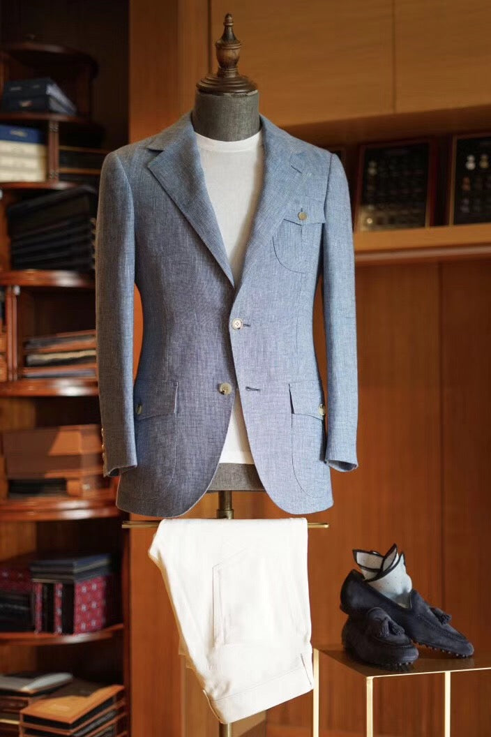 Sky Blue Irish Linen Safari Jacket – Summer Edition