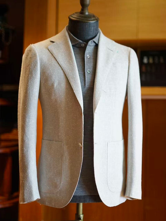 Light Beige Wool-Linen Blend Textured Blazer