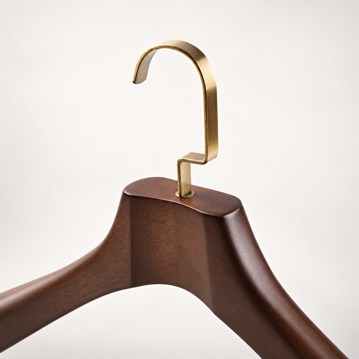 Walnut Suit Hanger, 2.5 Inch Wide Contoured Shoulders, Velvet Trouser Bar, Brass Hook, Full Shoulder Support for Tailored Jackets